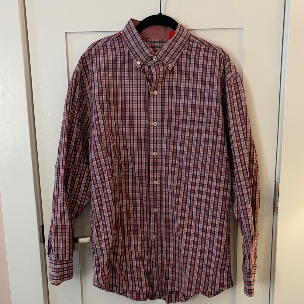 Izod Navy & Red Plaid Button-Down Dress Shirt